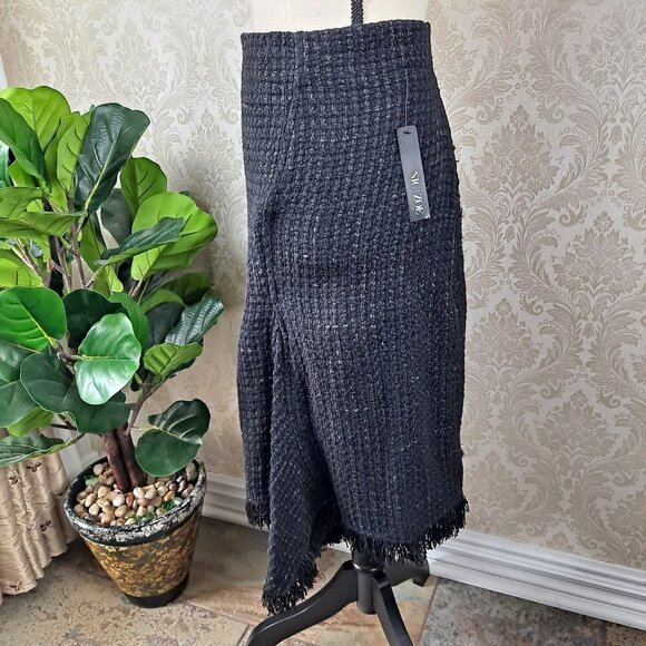 Nic & Zoe Size Small Black Tweed Skirt Aymmetric Hem Faux Wrap Elastic Back NWT - Picture 7 of 14